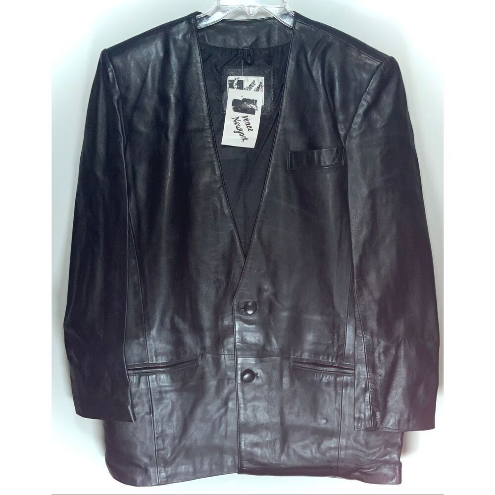 Venee New York vintage black leather Jacket size Large